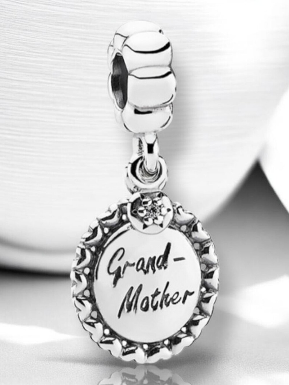 PANDORA Sterling Silver Grandmother Family Dangle Charm With Clear CZ Retired